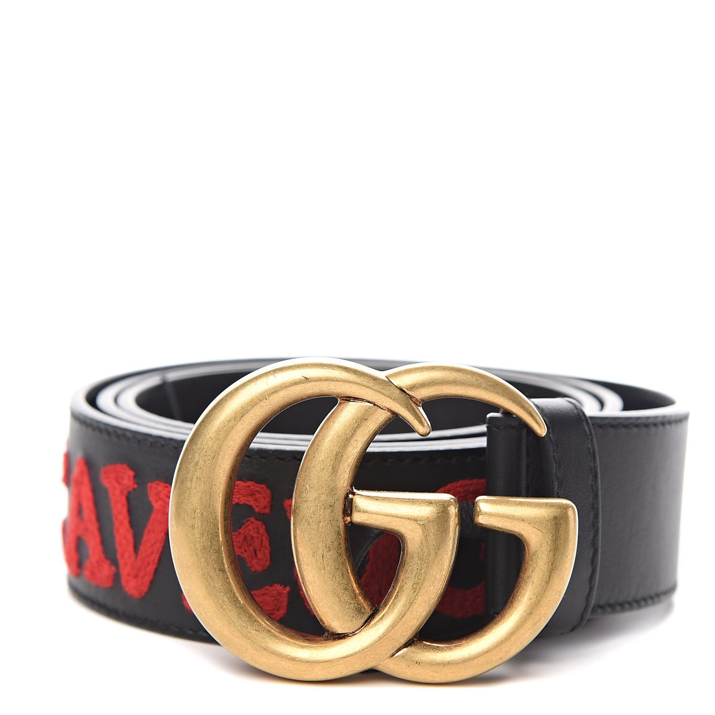 Calfskin L'Aveugle Par Amour Embroidered Double G 40mm Belt 100 40 Black Red