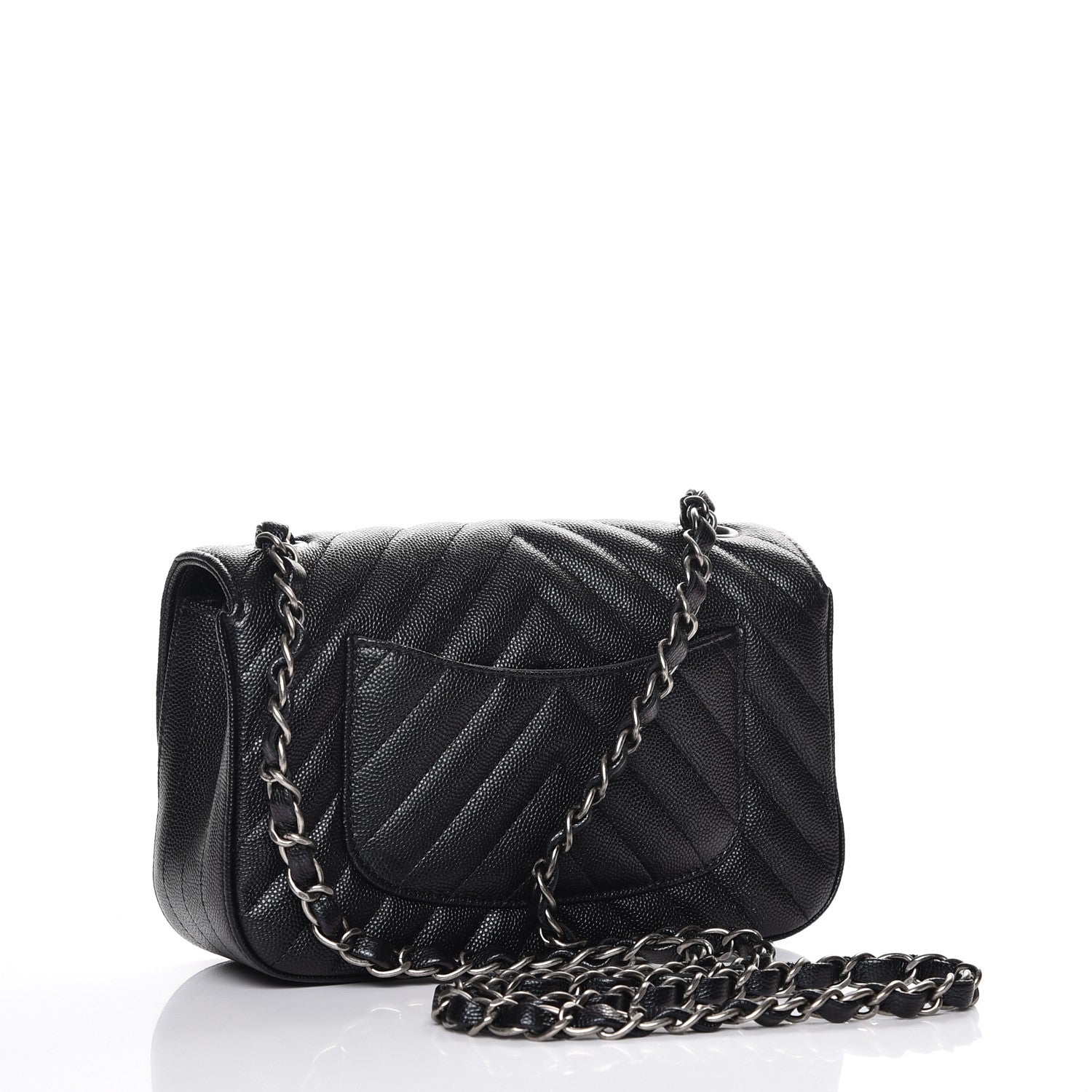 Chanel Metallic Caviar Chevron Quilted Mini Rectangular Flap Black 3 of 8