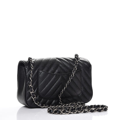 Chanel Metallic Caviar Chevron Quilted Mini Rectangular Flap Black 3 of 8
