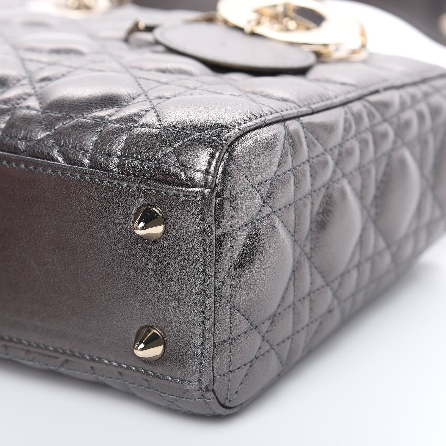 Christian Dior Metallic Grained Calfskin Cannage Small Lady Dior Gunmetal 8 of 9