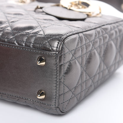 Christian Dior Metallic Grained Calfskin Cannage Small Lady Dior Gunmetal 8 of 9