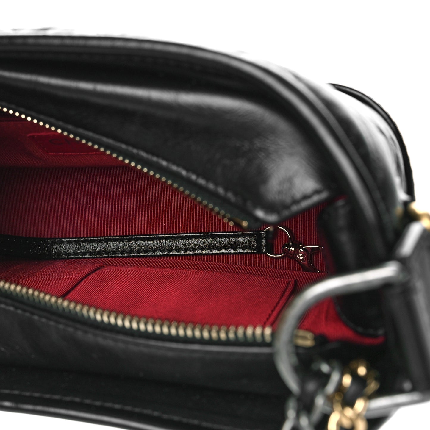 Aged Calfskin Chevron Quilted Small Gabrielle Hobo Black