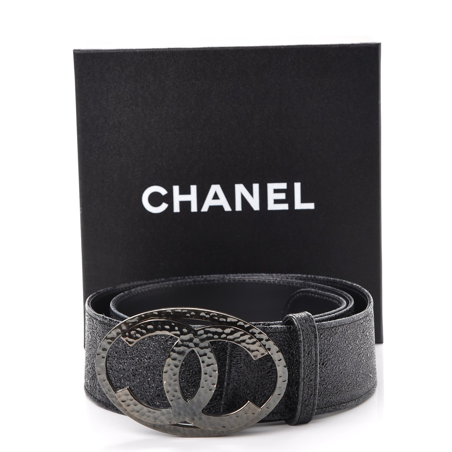 Metallic Crackled Calfskin CC Belt 95 38 Black