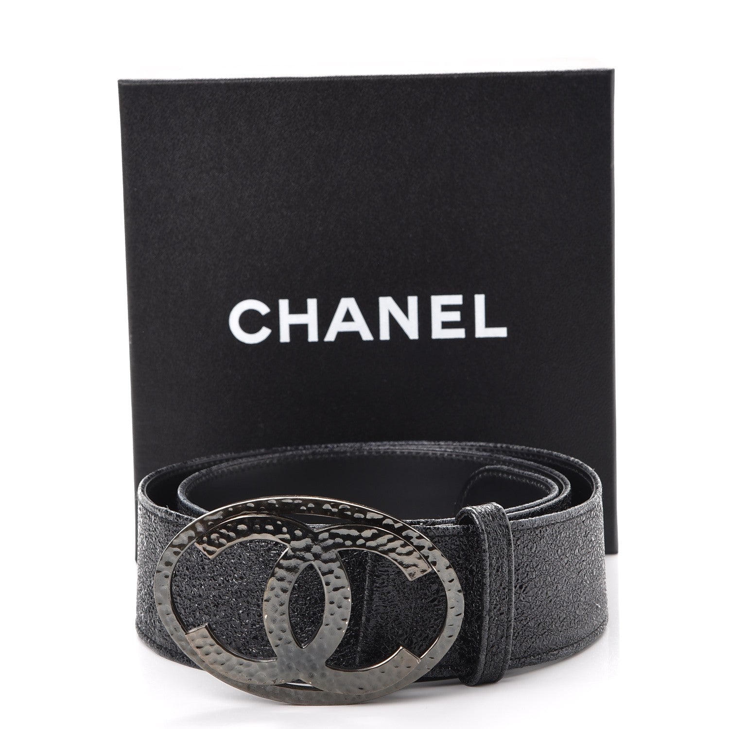 Chanel Metallic Crackled Calfskin CC Belt 95 38 Black 9 of 9