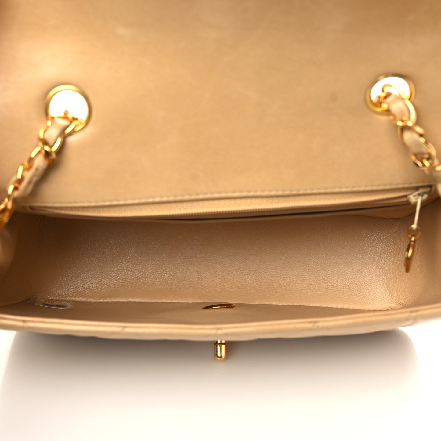 Lambskin Quilted Small Single Flap Beige