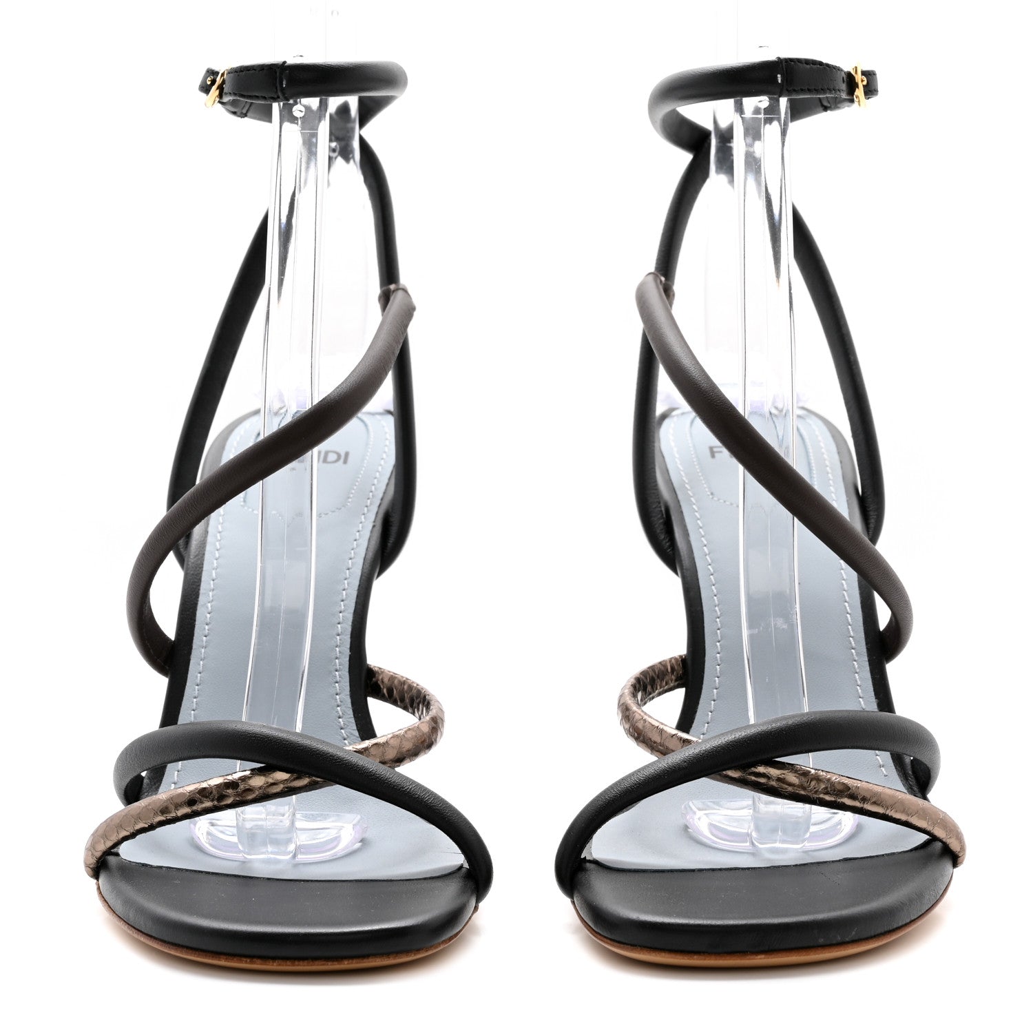 Fendi Nappa Metallic Ayers Fendi First 95mm Strappy Sandals 36.5 Black Chocolate Stagno 2 of 9