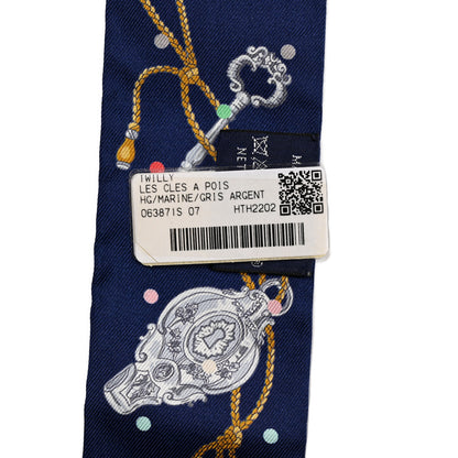 Hermes Silk Les Cles A Pois Twilly Marine Gris Argent 3 of 4