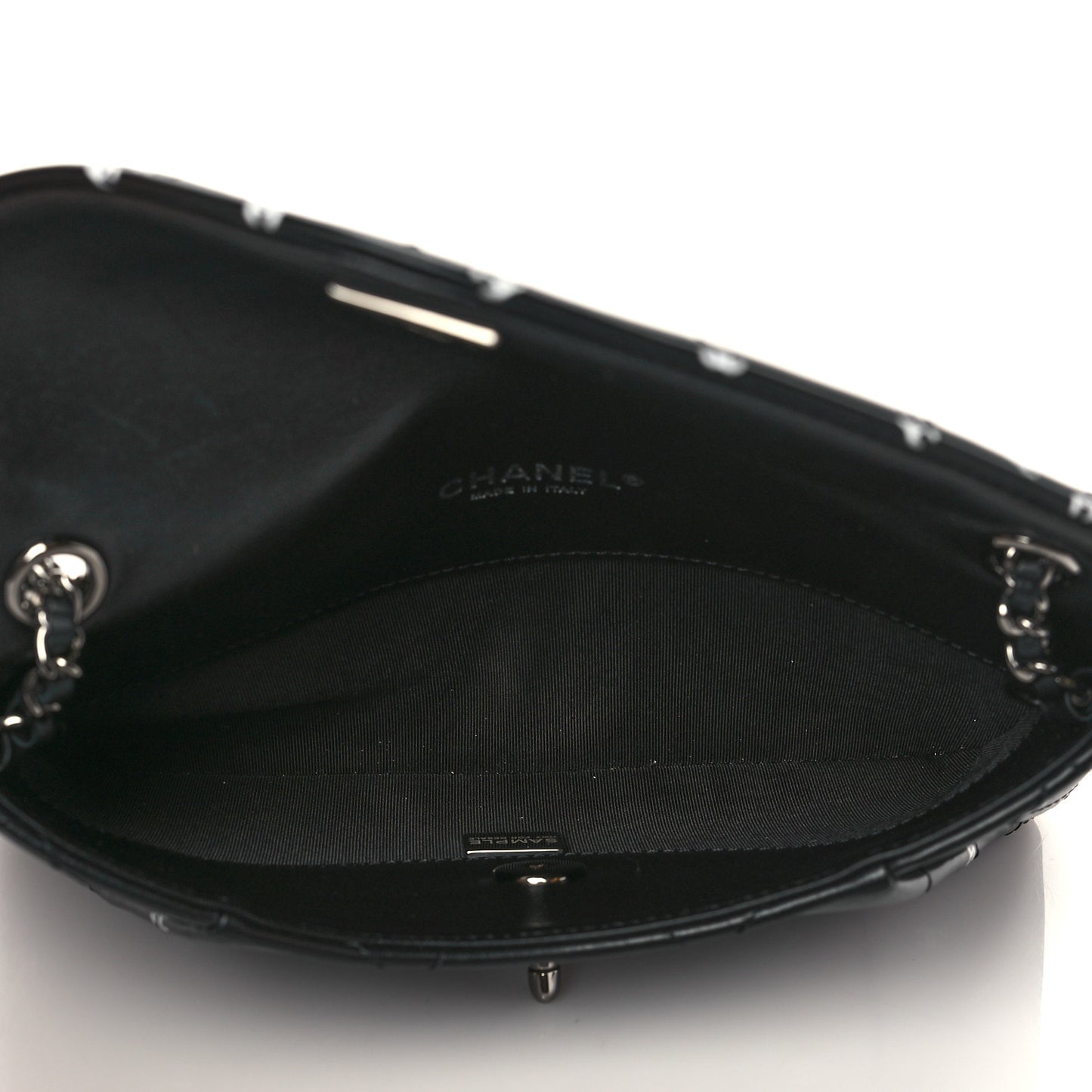 Printed Lambskin Logo CC Envelope Clutch With Chain Black White