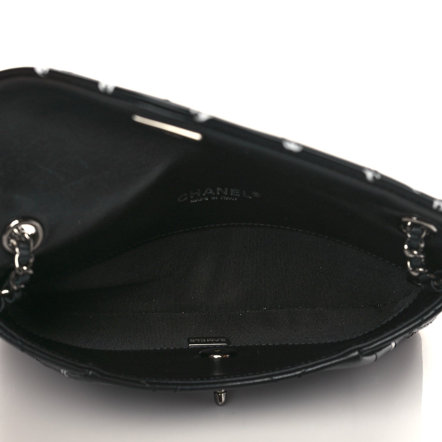 Chanel Printed Lambskin Logo CC Envelope Clutch With Chain Black White 5 of 9