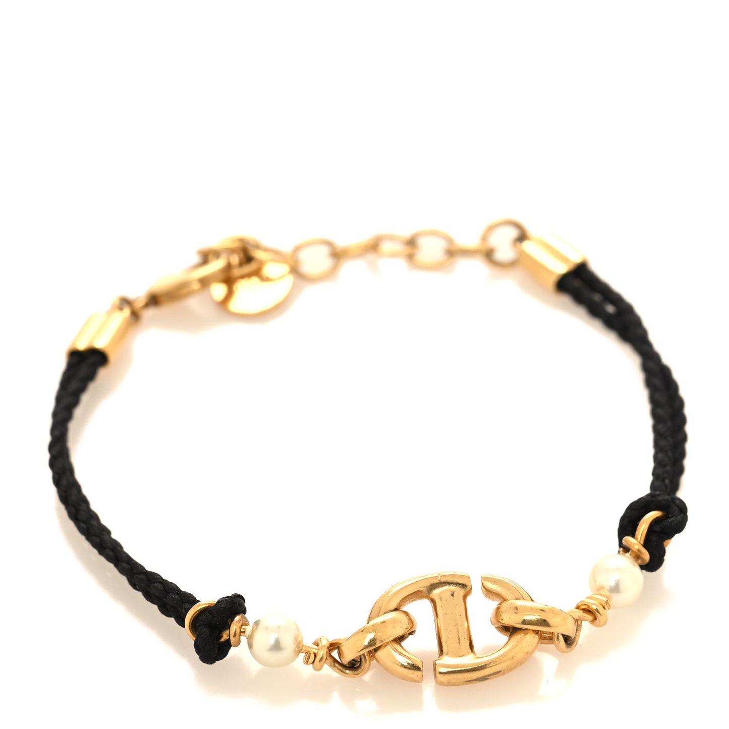 Metal Pearl Cord Braided Bracelet Black