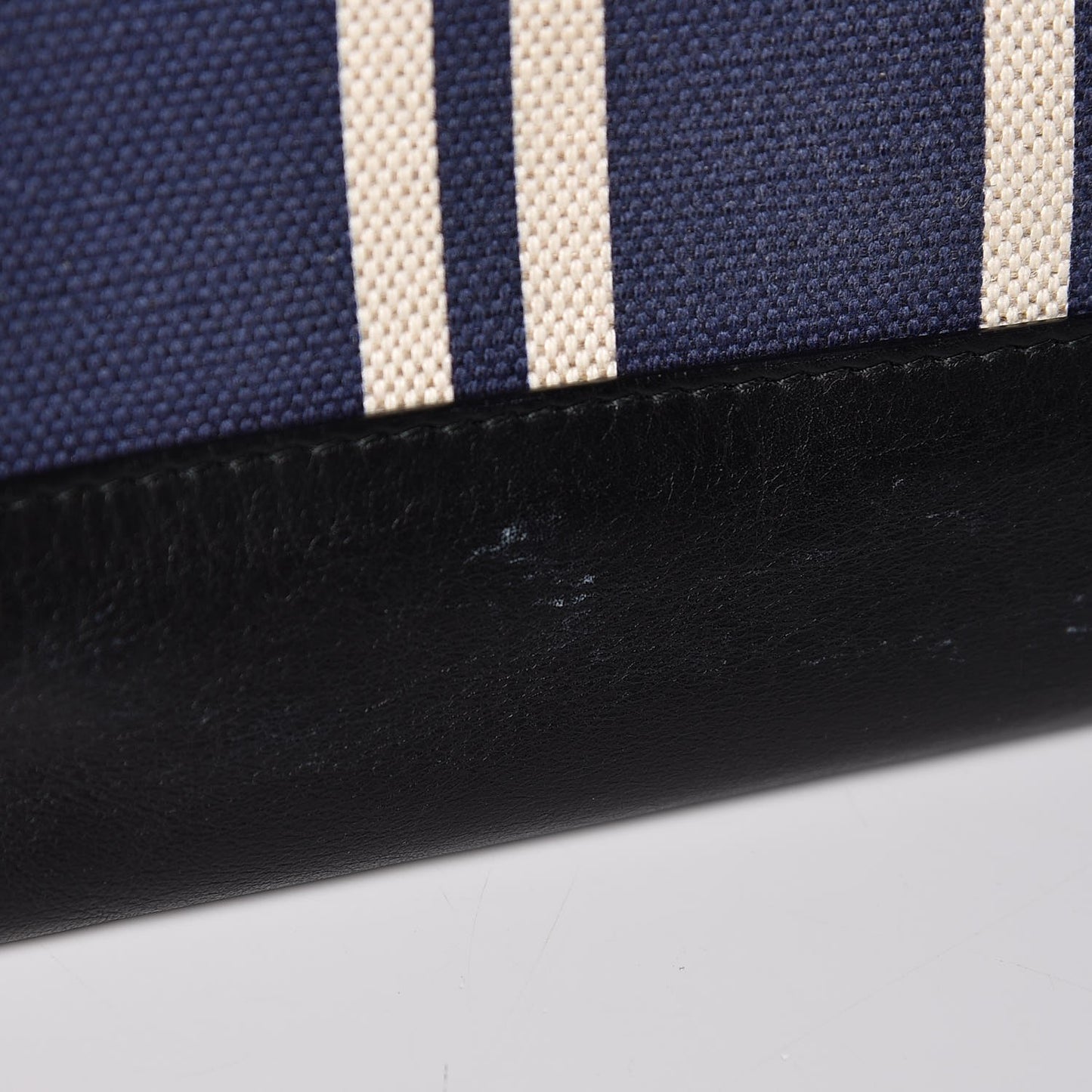 Calfskin Cotton Canvas Striped Logo Clutch Navy