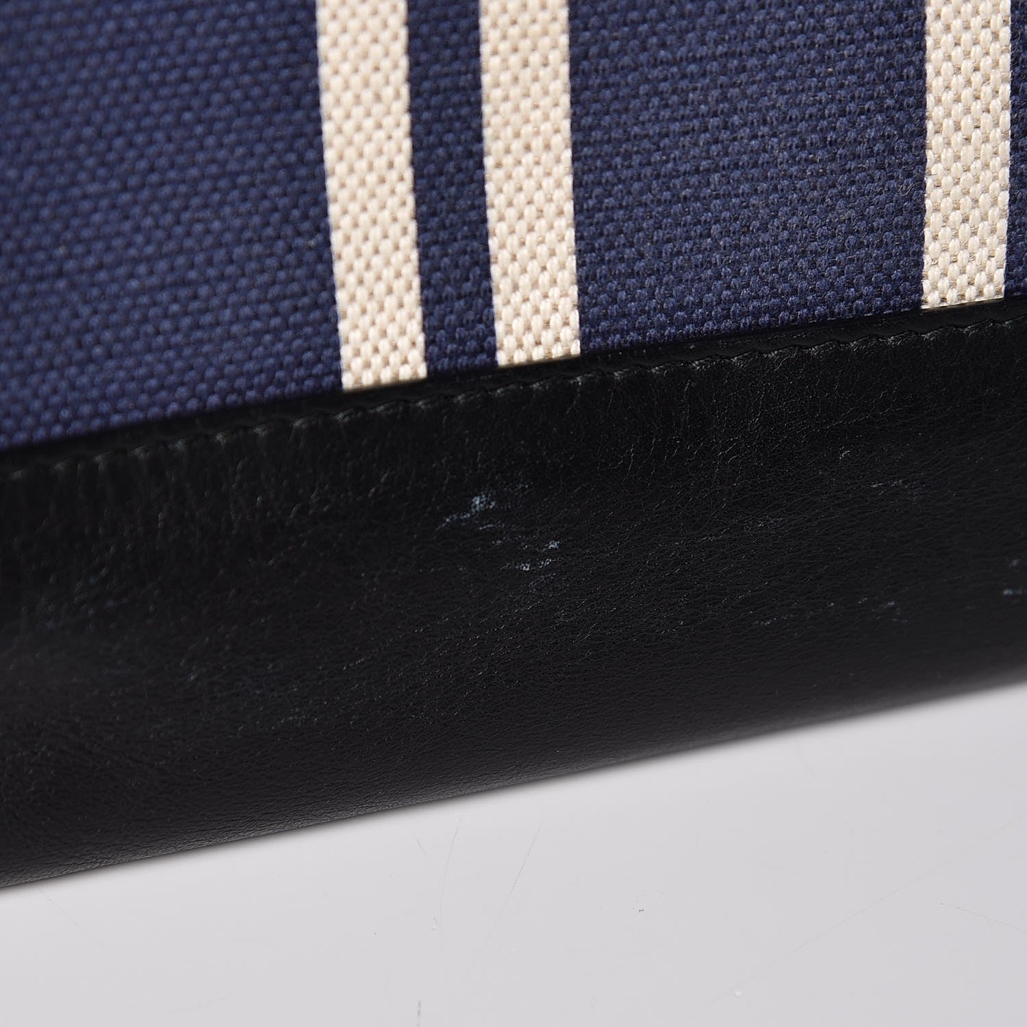 Balenciaga Calfskin Cotton Canvas Striped Logo Clutch Navy 10 of 10