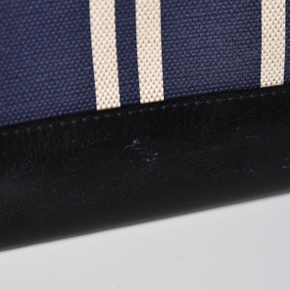 Balenciaga Calfskin Cotton Canvas Striped Logo Clutch Navy 10 of 10