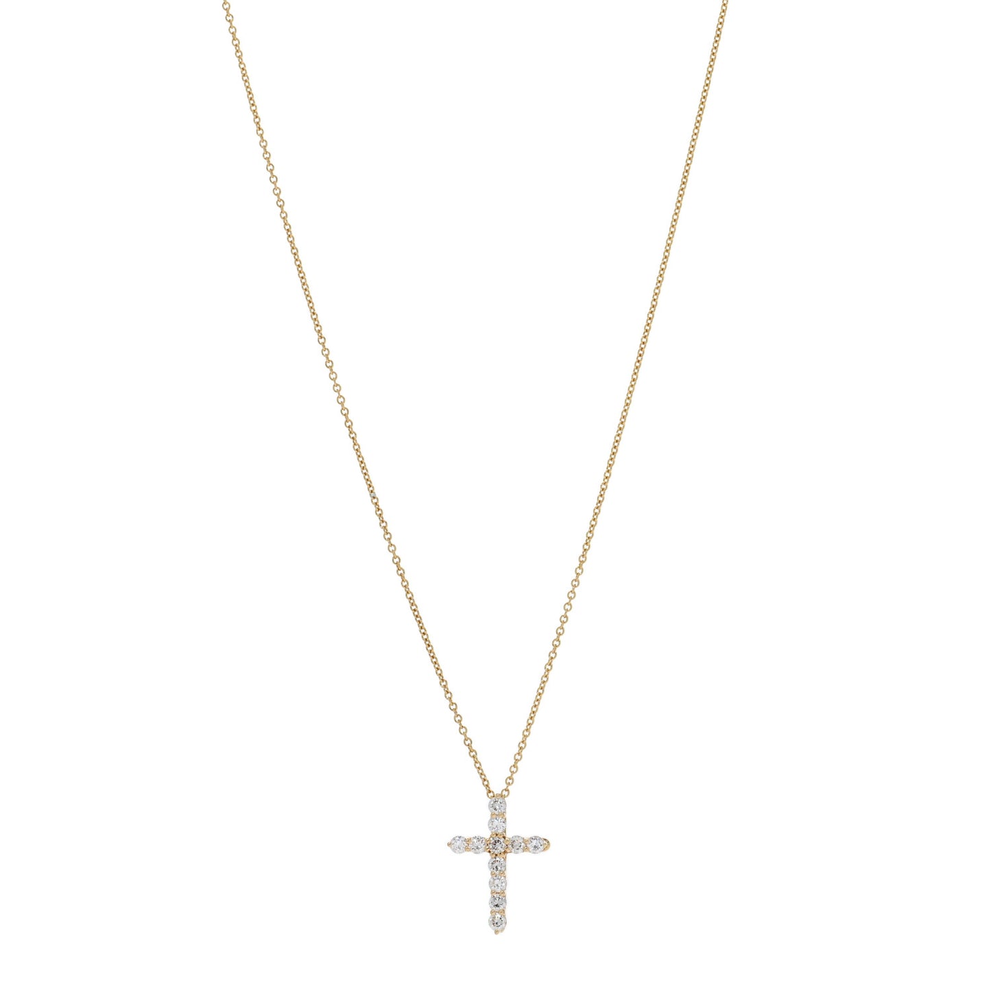 18K Yellow Gold Diamond Small Cross Pendant Necklace