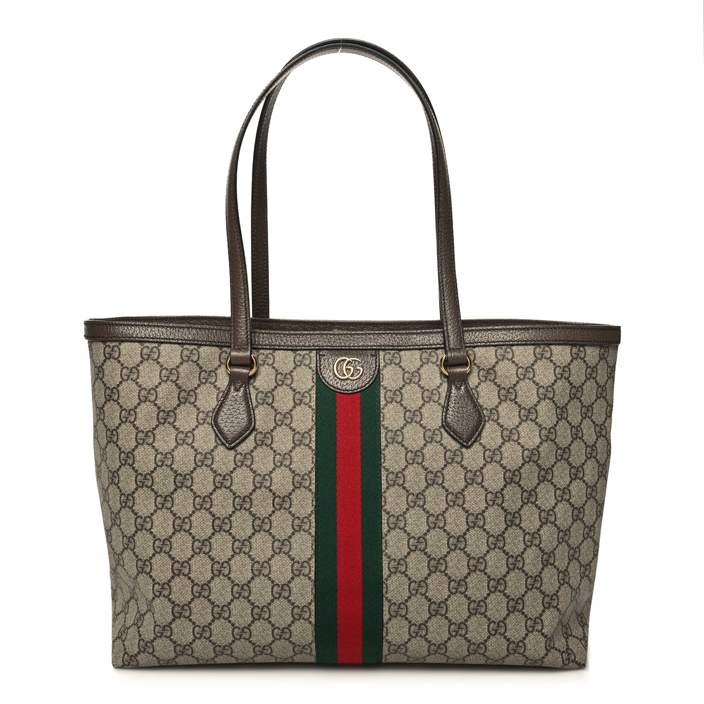 GG Supreme Monogram Textured Calfskin Web Medium Ophidia Shopping Tote Beige Ebony New Acero