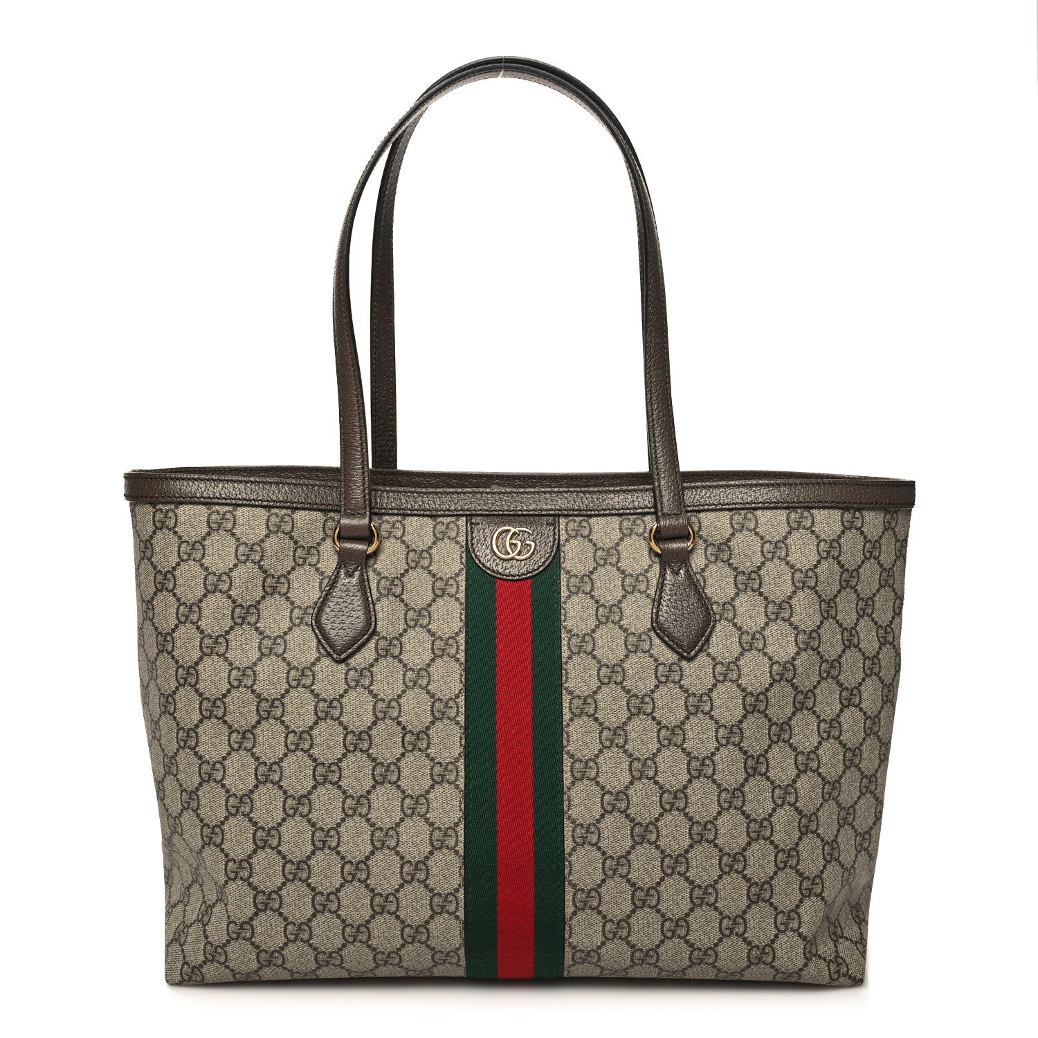 Gucci GG Supreme Monogram Textured Calfskin Web Medium Ophidia Shopping Tote Beige Ebony New Acero 1 of 10
