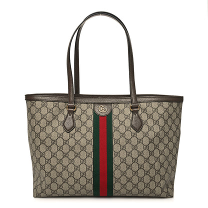 Gucci GG Supreme Monogram Textured Calfskin Web Medium Ophidia Shopping Tote Beige Ebony New Acero 1 of 10