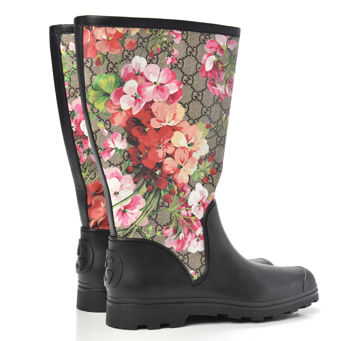 GG Supreme Monogram Blooms Flat Rubber Boots 40 Beige Multicolor