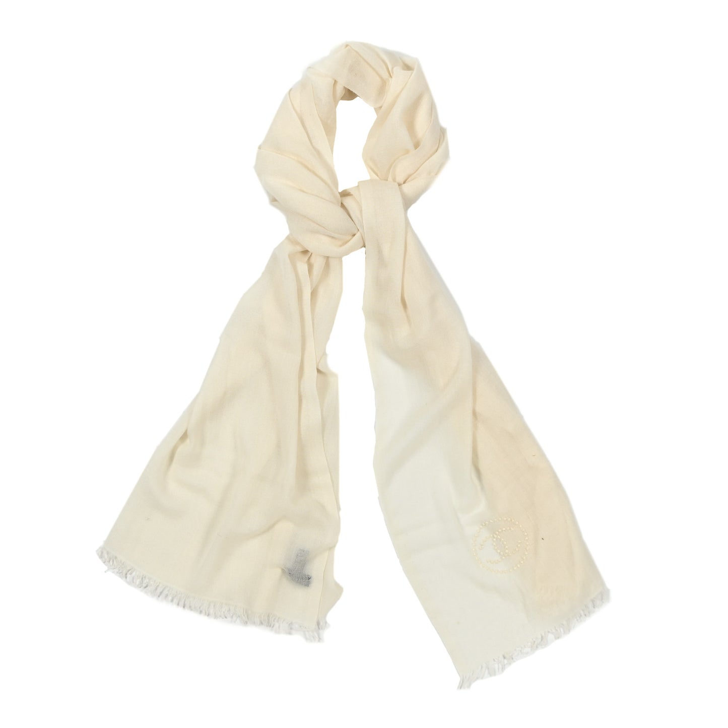 Cashmere Silk Wool CC Embroidered Scarf White
