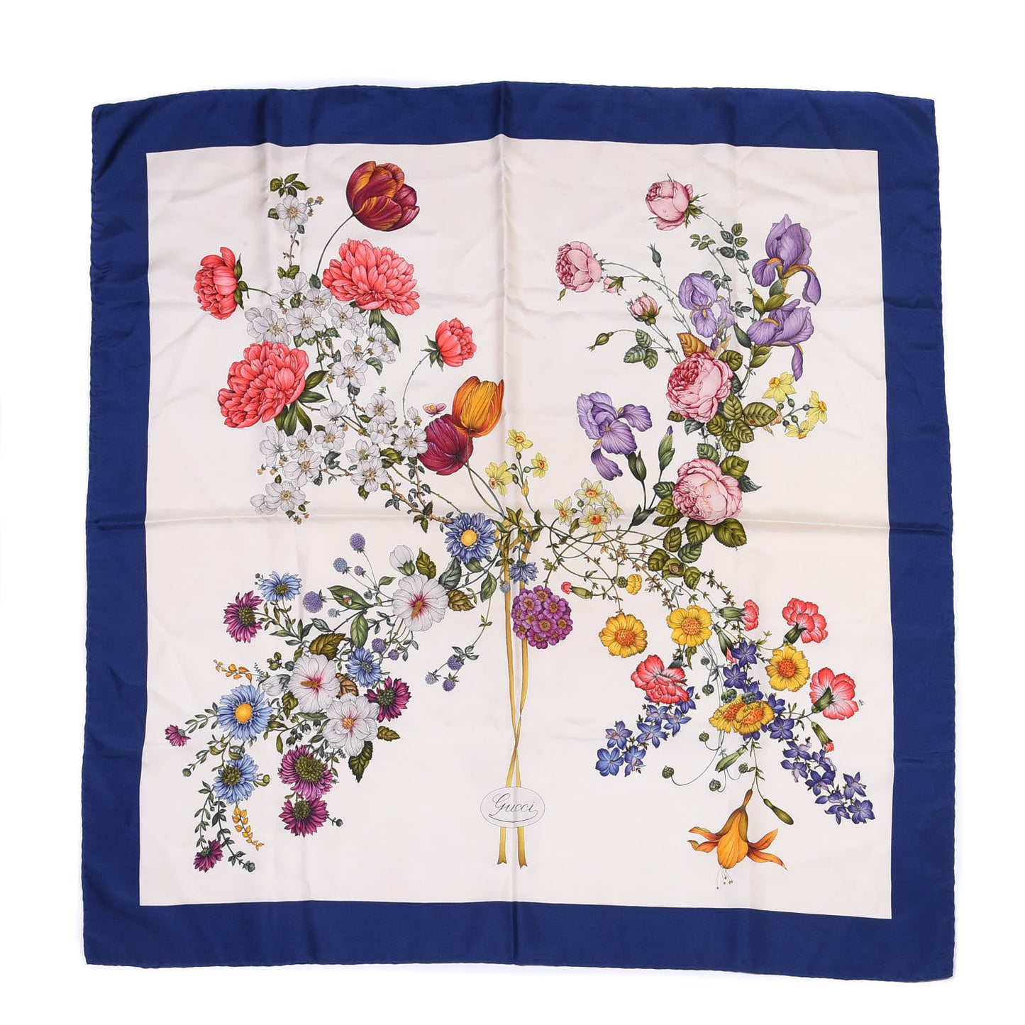 Silk Floral Square Scarf Blue