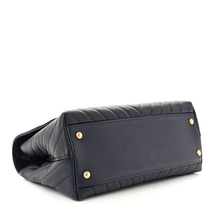 Chanel Caviar Chevron Quilted Small Coco Handle Flap Navy 4 of 10