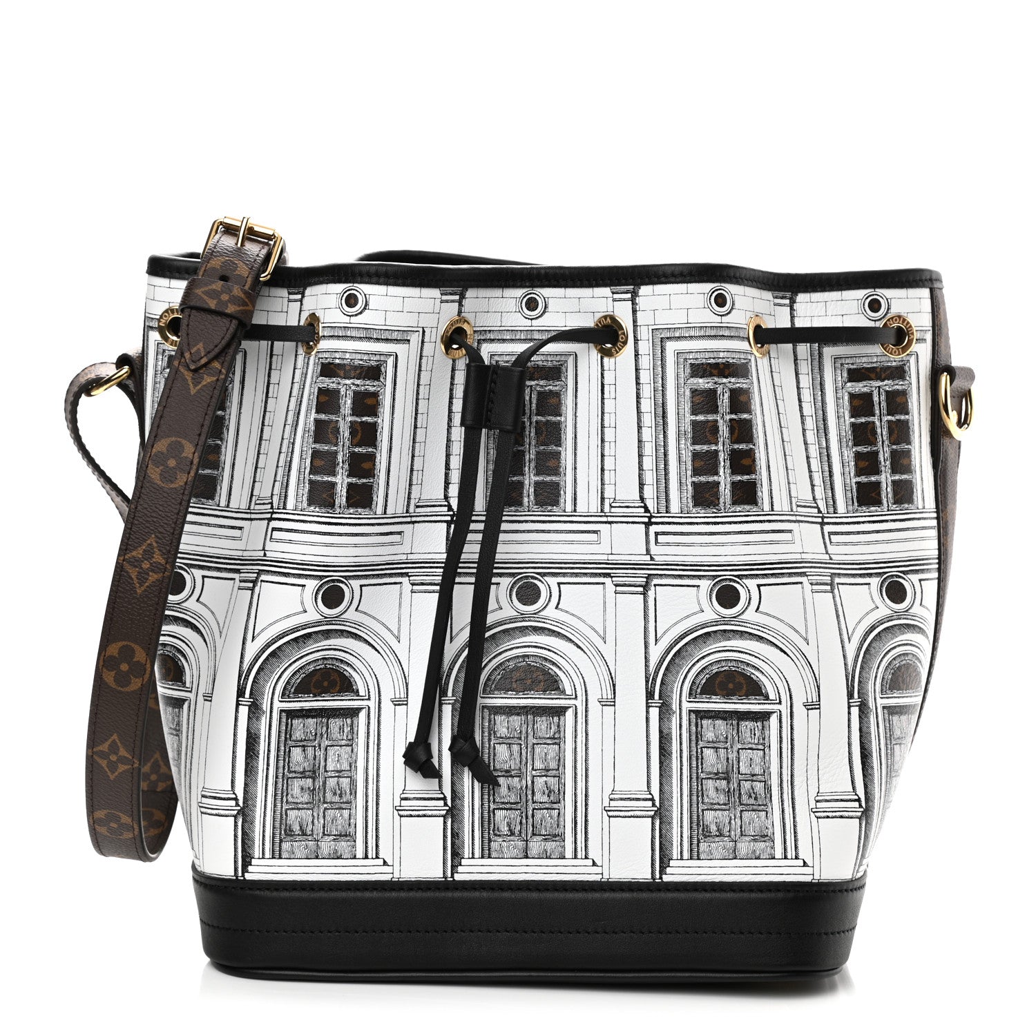 Louis Vuitton X FORNASETTI Calfskin Architettura Noe MM Black White 1 of 7