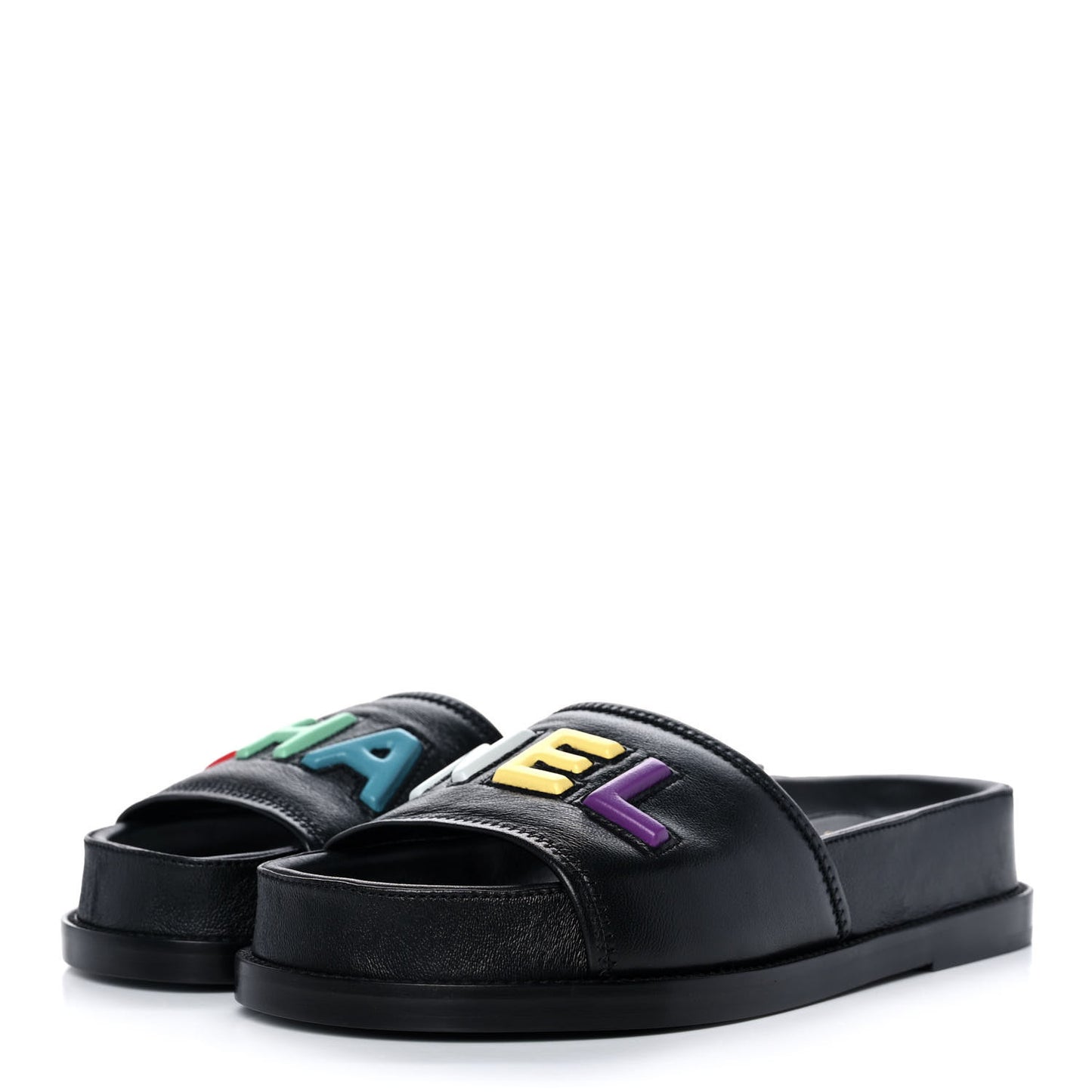 Lambskin Cha-Nel Mule Sandals 35.5 Black Multicolor