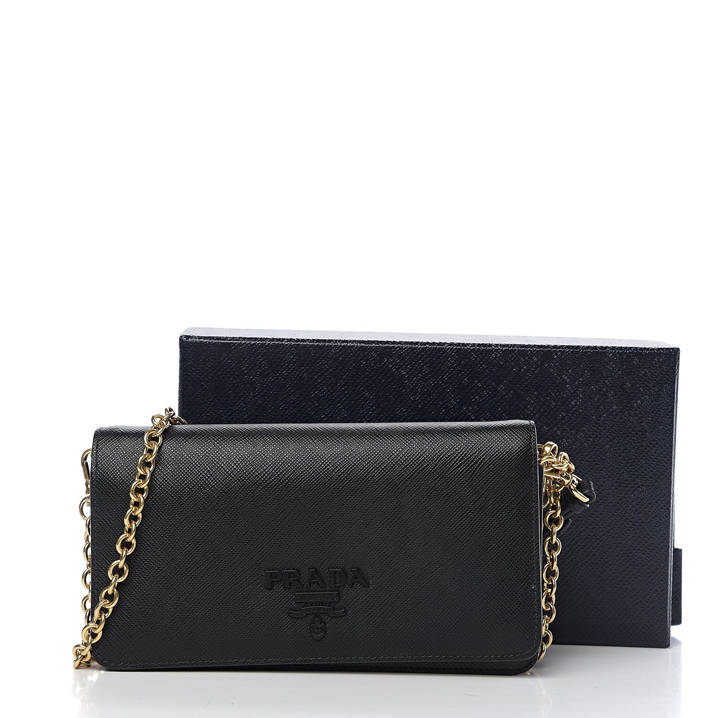 Saffiano Lux Monochrome Chain Wallet Black