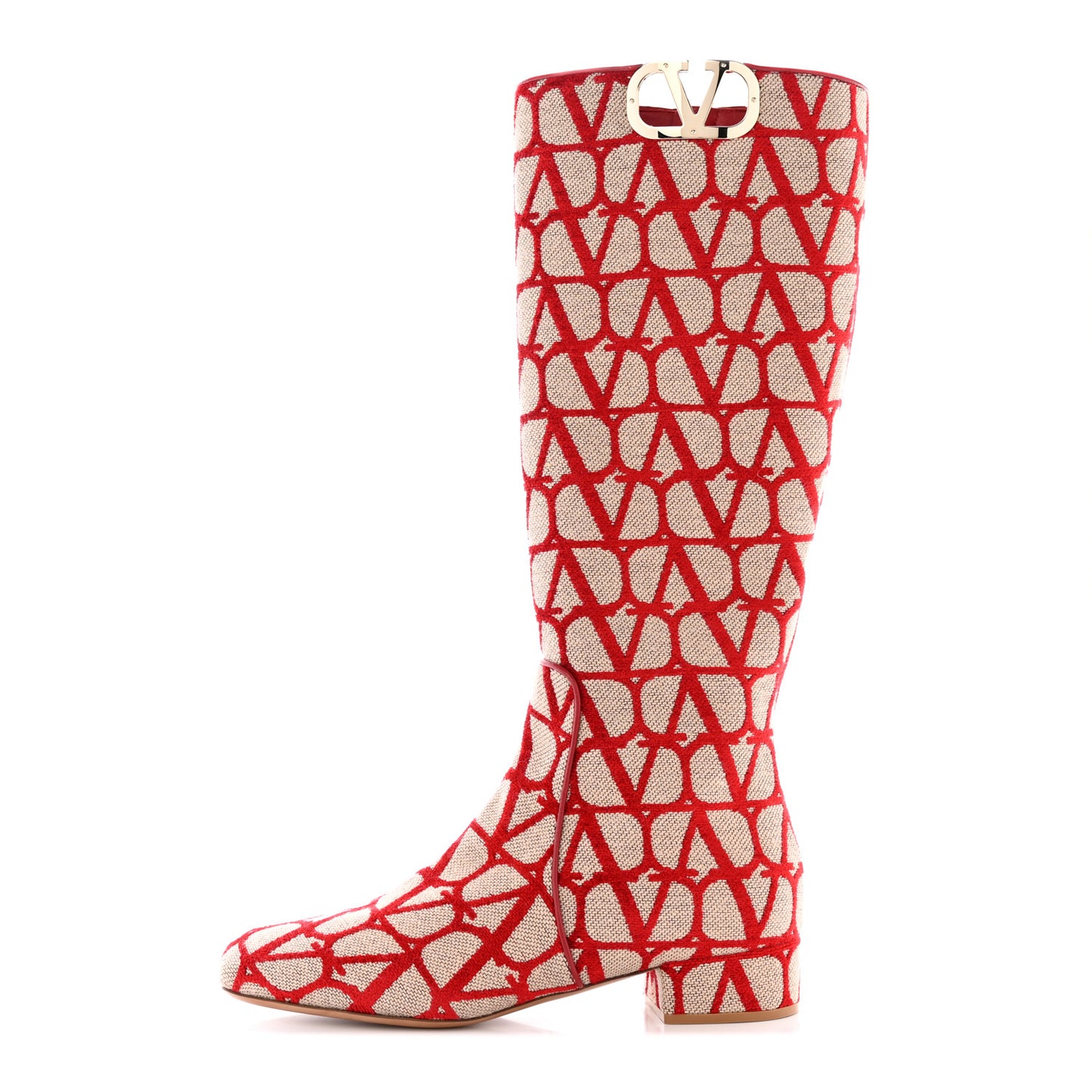 Toile Iconographe Calfskin Vlogo Knee High 30mm Boots 39 Naturale Rosso Valentino