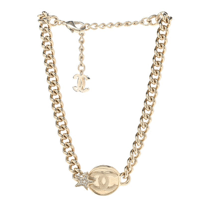 Chanel Metal Crystal Textured CC Star Chain Choker Necklace Gold 3 of 6