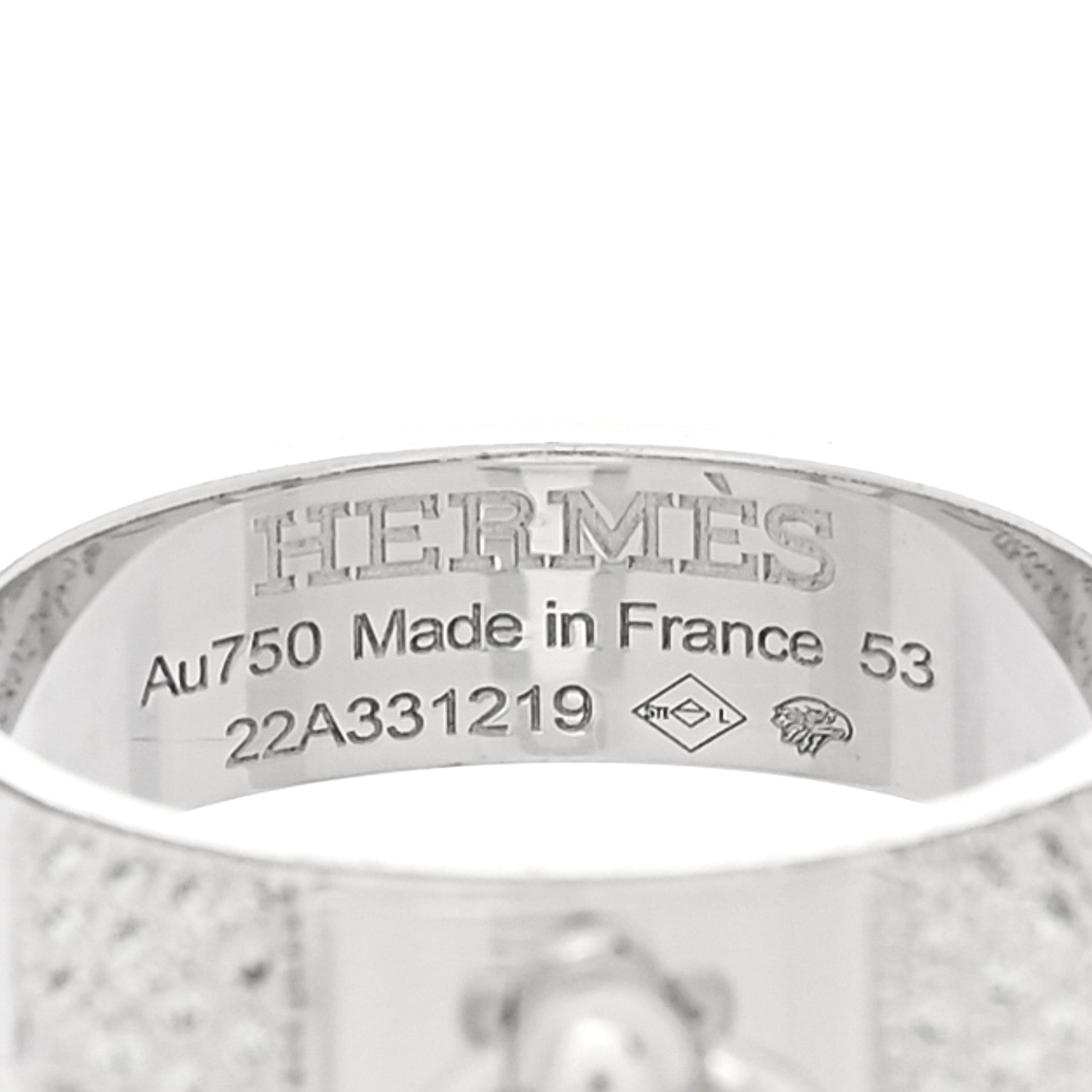 Hermes 18K White Gold Diamond Collier De Chien PM Ring 53 6.5
