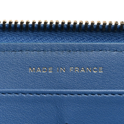 Chanel Iridescent Caviar Chevron Quilted Large Gusset Zip Around Wallet Bright Blue 7 of 8