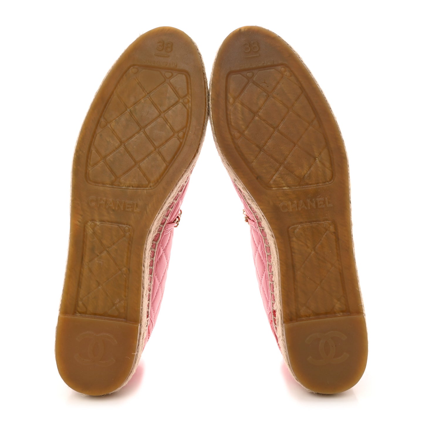 Lambskin Quilted CC Chain Espadrilles 38 Pink Red