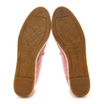 Chanel Lambskin Quilted CC Chain Espadrilles 38 Pink Red 5 of 10