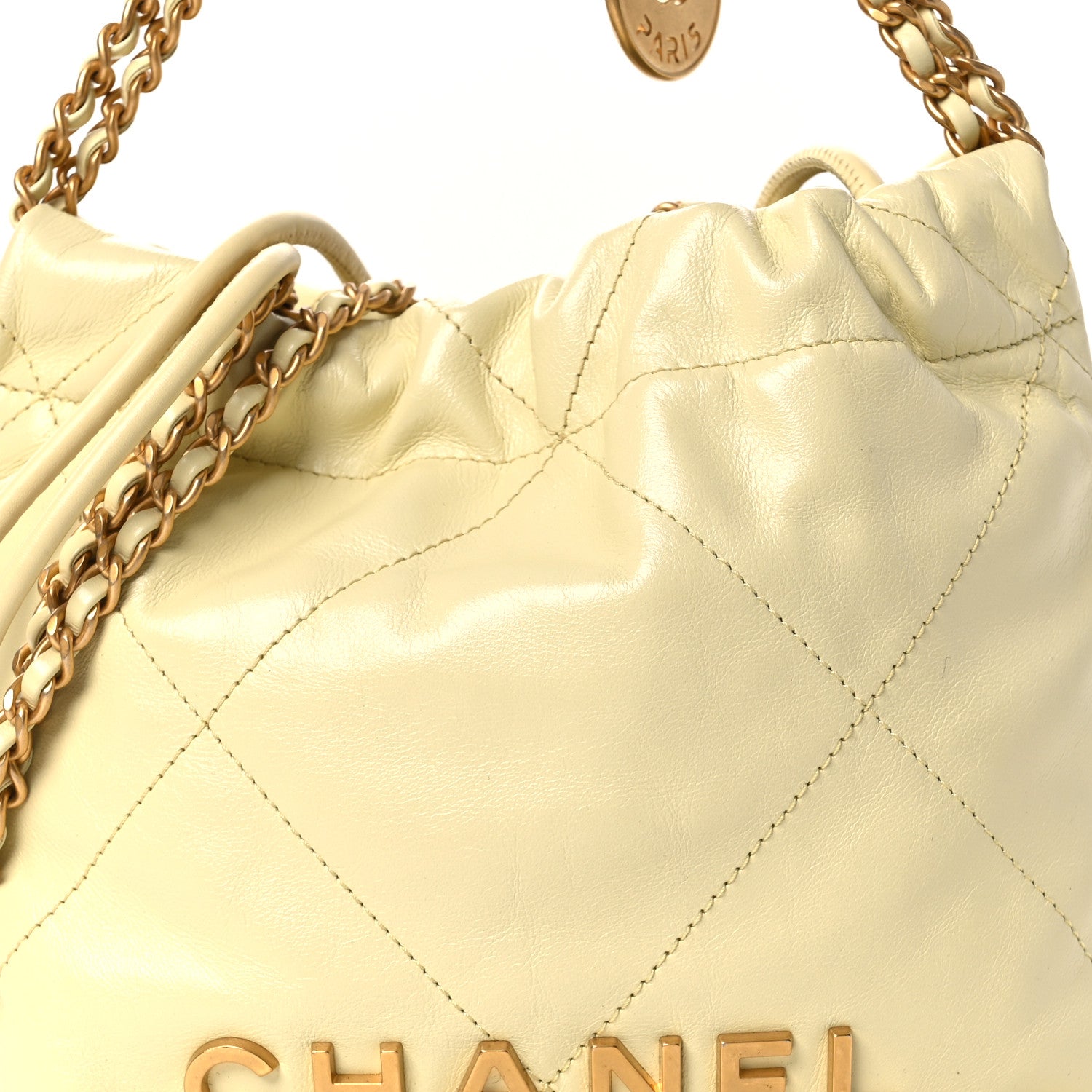Chanel Shiny Calfskin Quilted Mini Chanel 22 Light Yellow 8 of 11