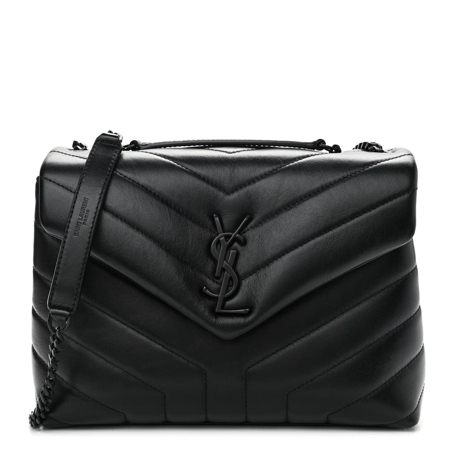 Calfskin Y Quilted Monogram Small Loulou Chain Satchel Black
