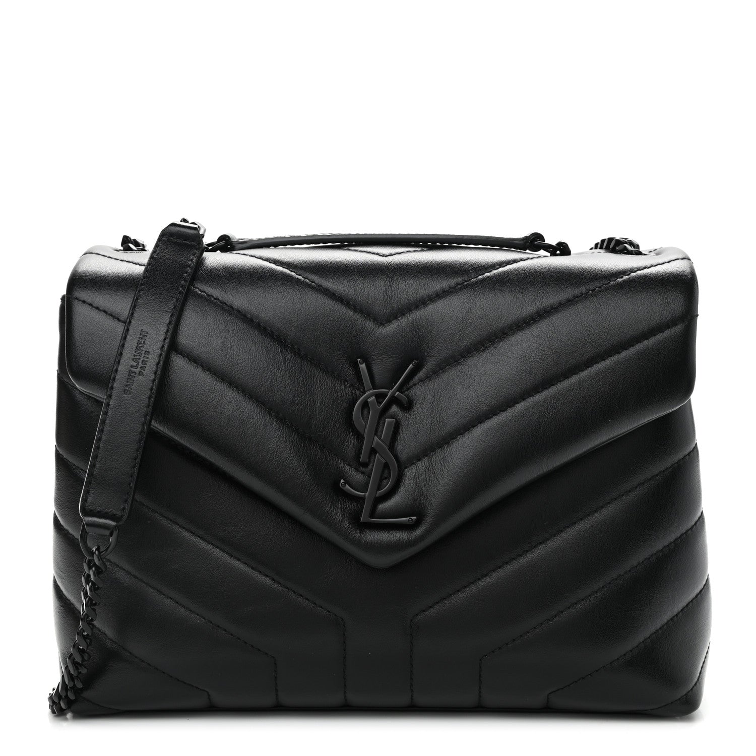 Saint Laurent Calfskin Y Quilted Monogram Small Loulou Chain Satchel Black 1 of 10