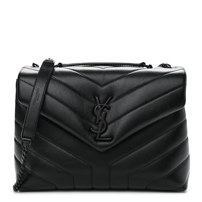 Saint Laurent Calfskin Y Quilted Monogram Small Loulou Chain Satchel Black 1 of 10