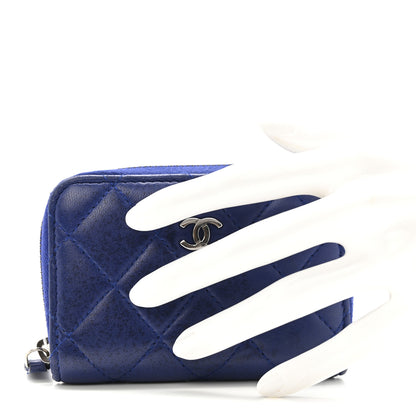 Chanel Lambskin Quilted Zip Around Coin Purse Wallet Blue 2 of 14