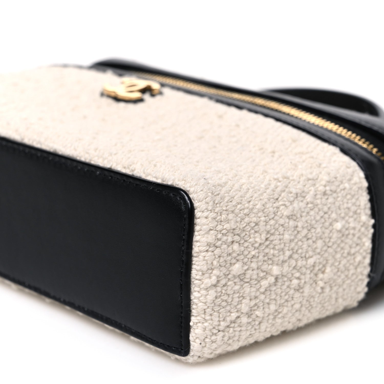 Chanel Boucle Calfskin Top Handle Slim Vanity Case With Chain Ecru Black 9 of 9