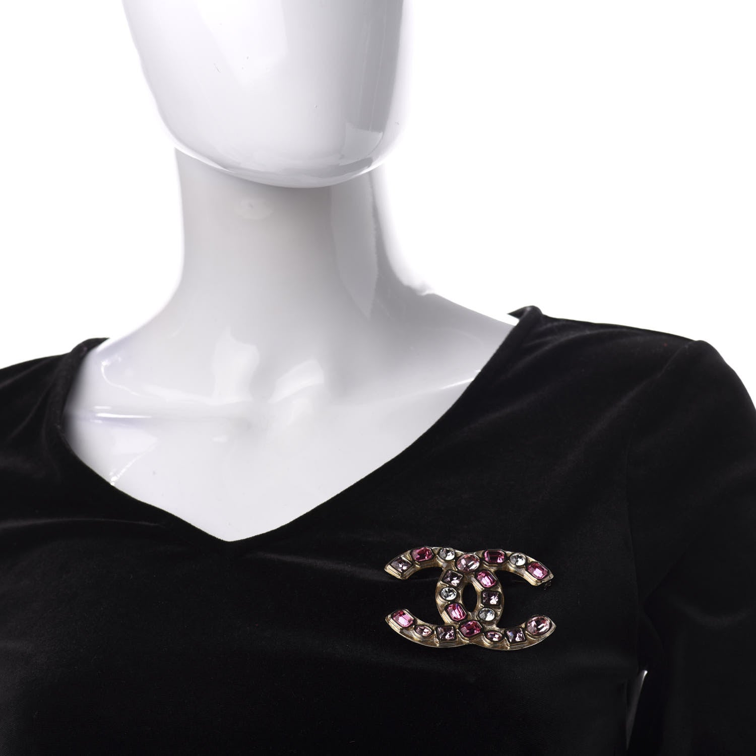 Chanel Crystal CC Brooch Gold Pink 2 of 6