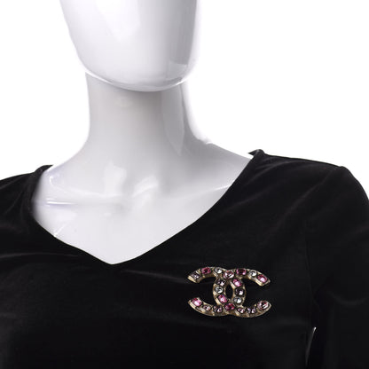 Chanel Crystal CC Brooch Gold Pink 2 of 6