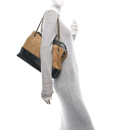Chanel Suede Calfskin Shiny Lambskin Quilted Small Coco Base Shopping Bag Beige Black 2 of 11