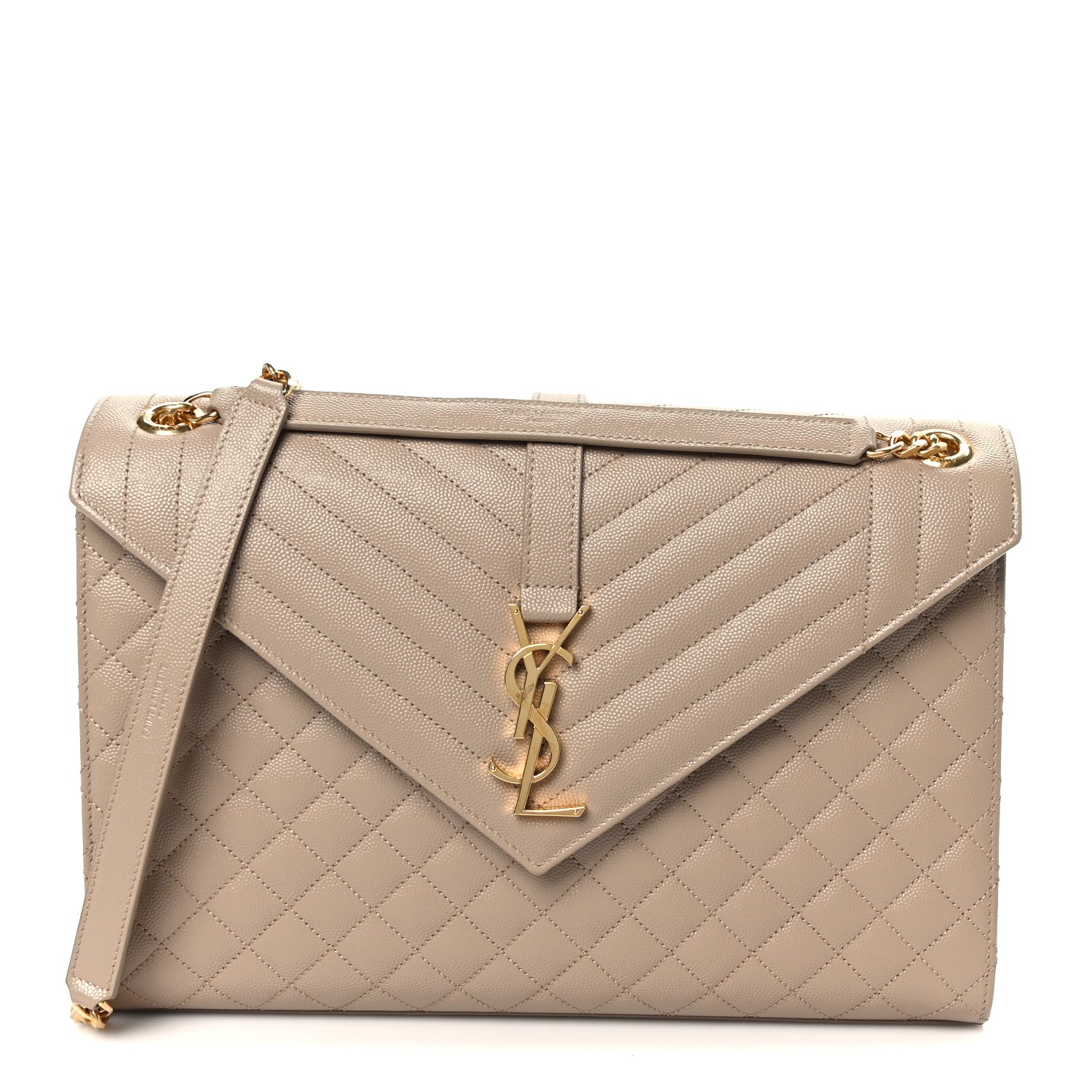 Saint Laurent Grain De Poudre Mixed Matelasse Large Triquilt Monogram Satchel Dark Beige 1 of 11