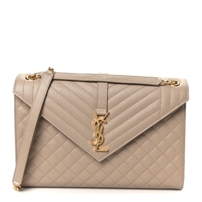 Saint Laurent Grain De Poudre Mixed Matelasse Large Triquilt Monogram Satchel Dark Beige 1 of 11