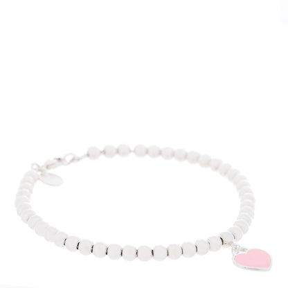 Tiffany Sterling Silver Enamel 4mm Return To Tiffany Heart Tag Bead Bracelet Pink 1 of 3