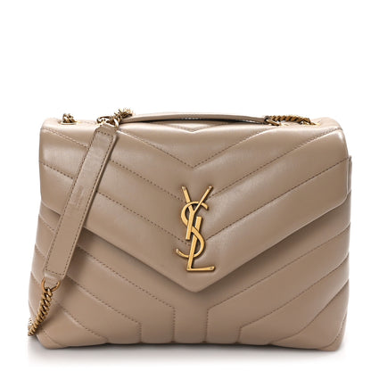 Saint Laurent Calfskin Y Quilted Monogram Small Loulou Chain Satchel Dark Beige 1 of 11