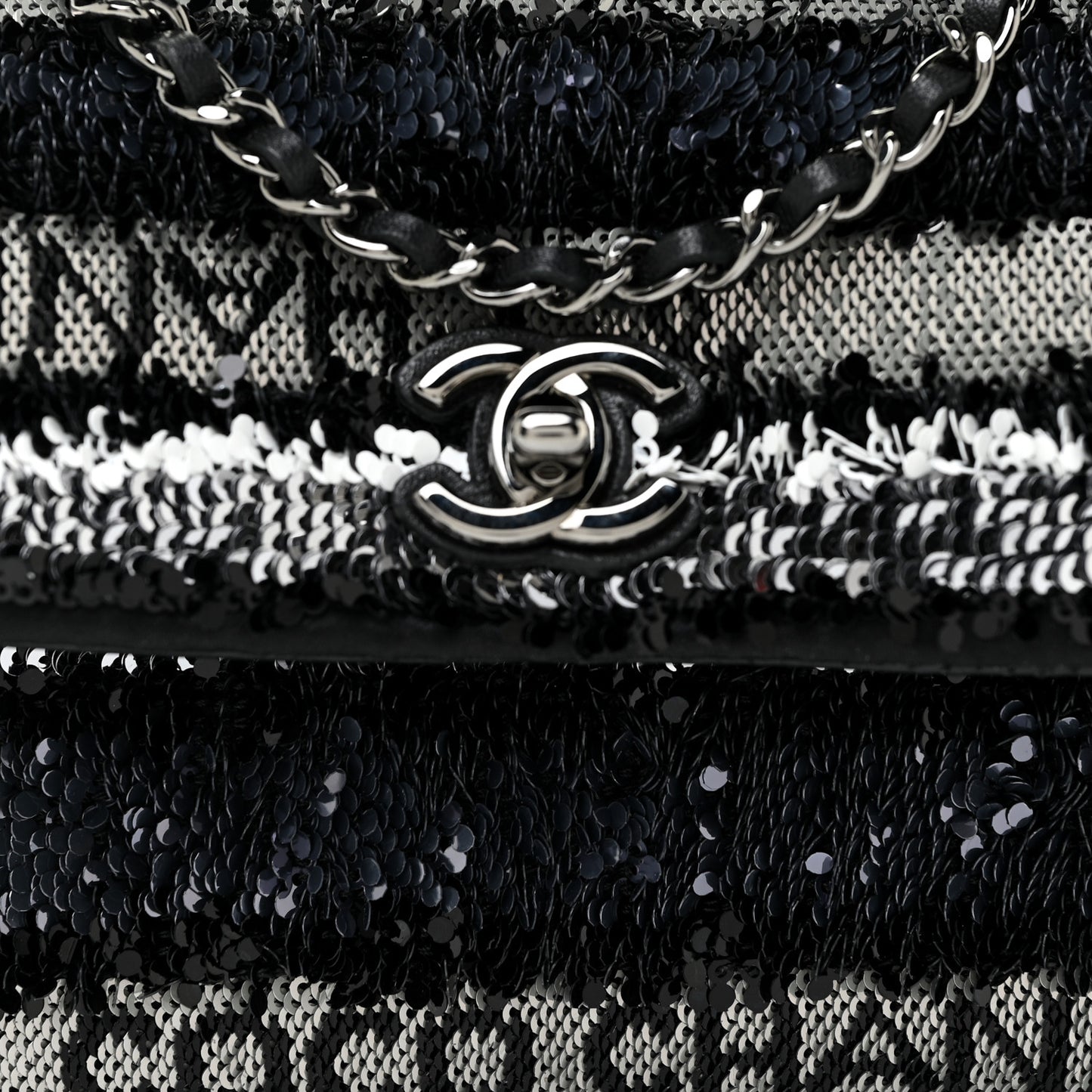 Sequin COCO Clutch With Chain Black Silver