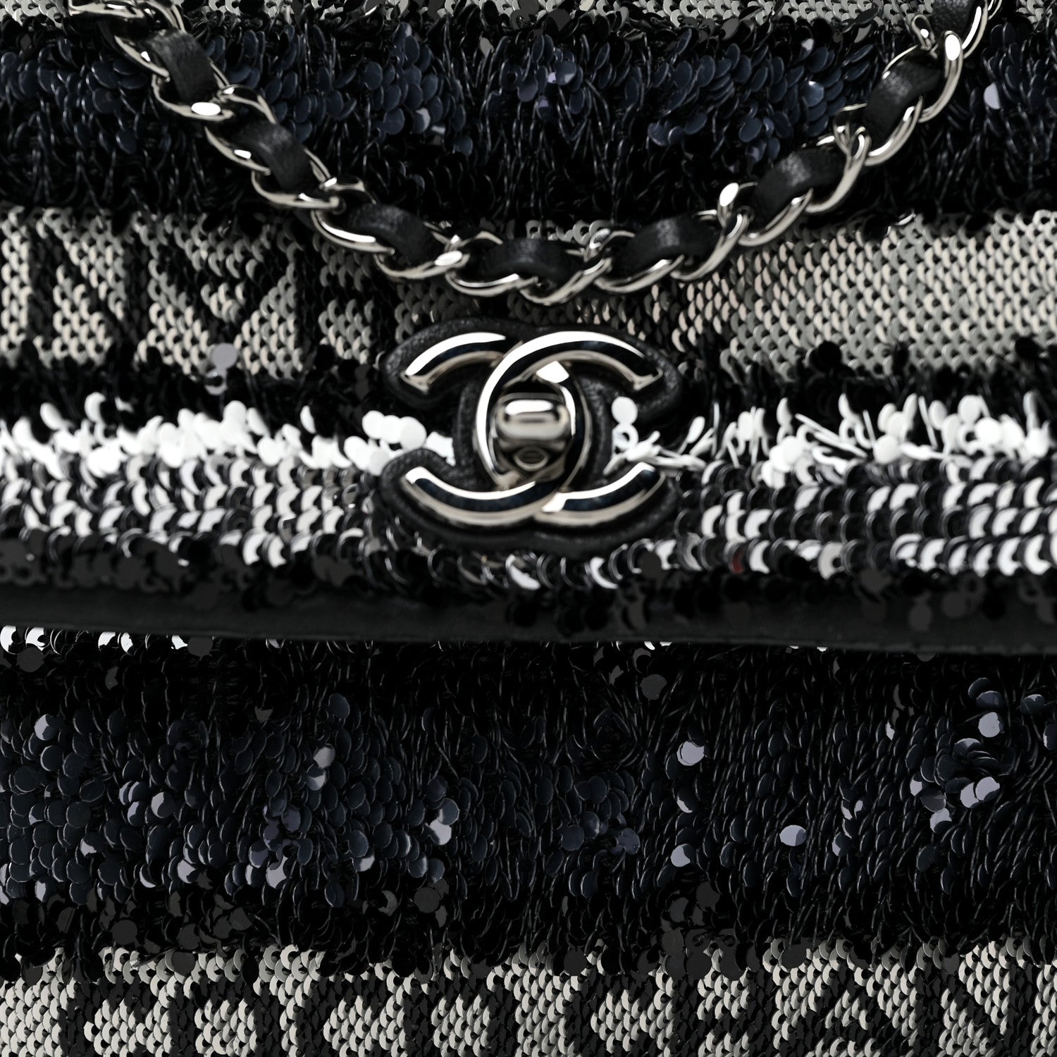 Chanel Sequin COCO Clutch With Chain Black Silver 8 of 13