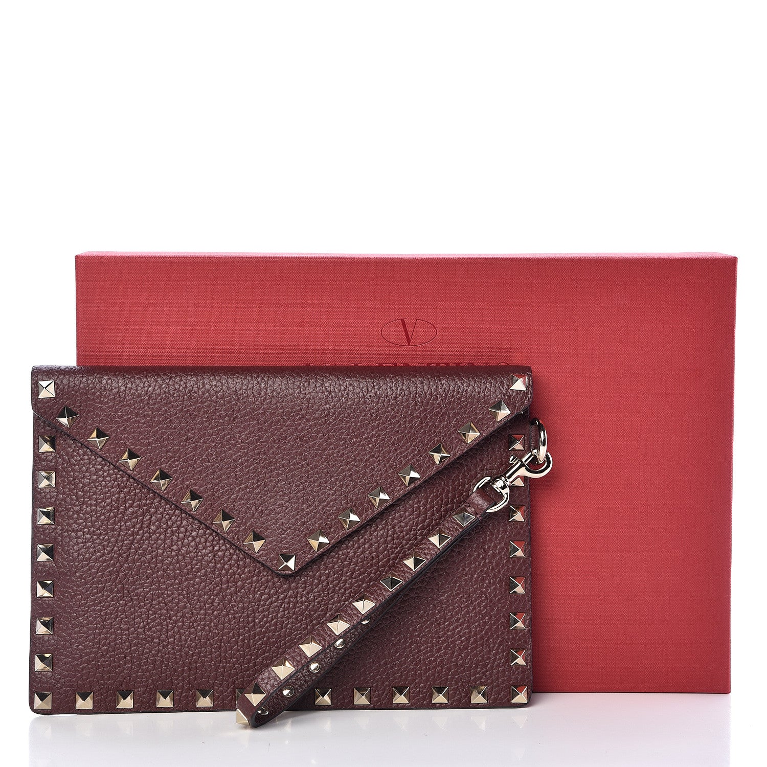 Valentino Garavani Pebbled Calfskin Medium Rockstud Envelope Flat Wristlet Pouch Rubin 9 of 9